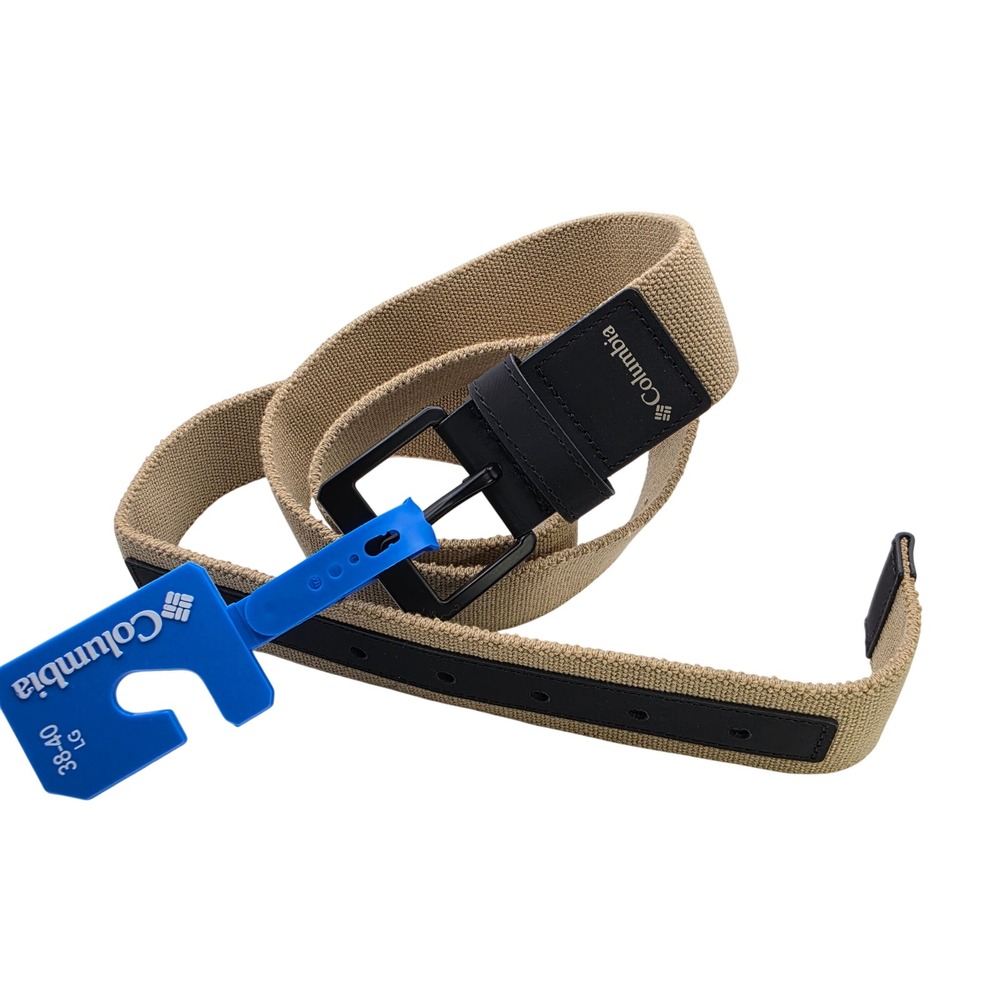 Columbia Mens Stretch Canvas Web Belt Khaki Synthetic Leather Trim Large 38-40